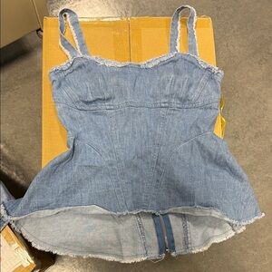 INTERMIX Blue Denim Top with Frayed Details Size P